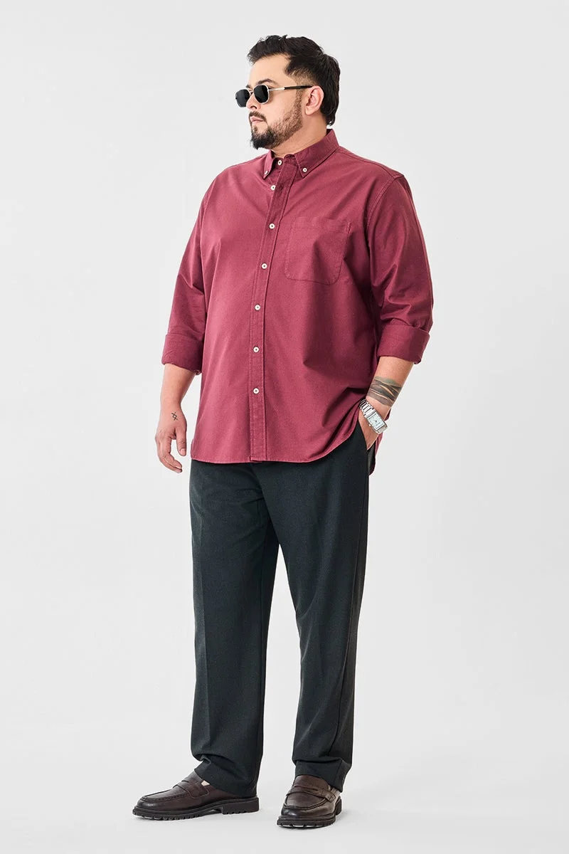 سنيتش Burgundy Solid Long Sleeve Regular Fit Plus Size Shirt