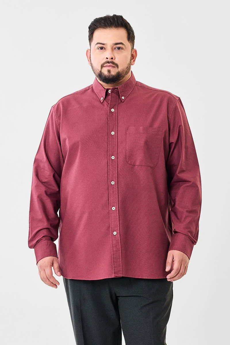 سنيتش Burgundy Solid Long Sleeve Regular Fit Plus Size Shirt