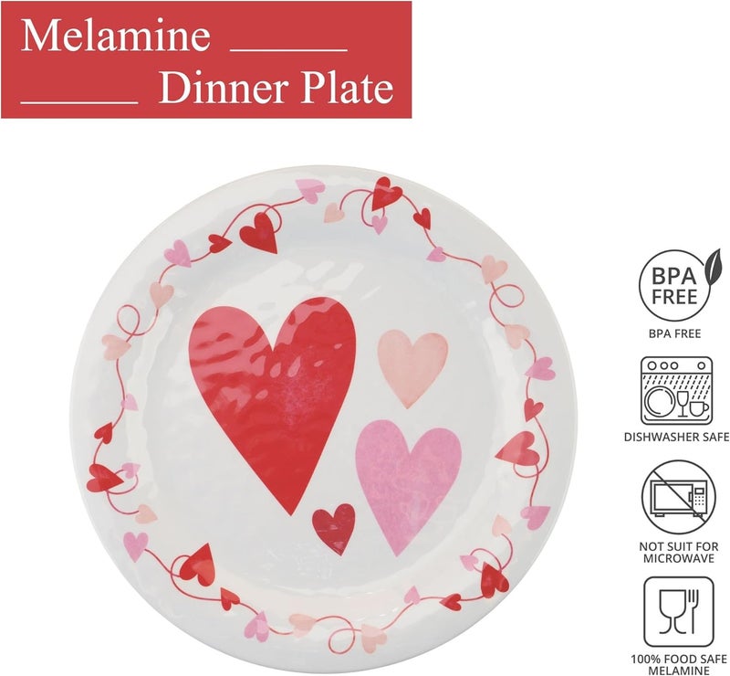 UP UPware Love Hearts Melamine Dinner Plate Set Round Plates for Main course Pasta and Salad BPAFree Dishwasher Safe Red 11 Inch Set of 6 - Image 2
