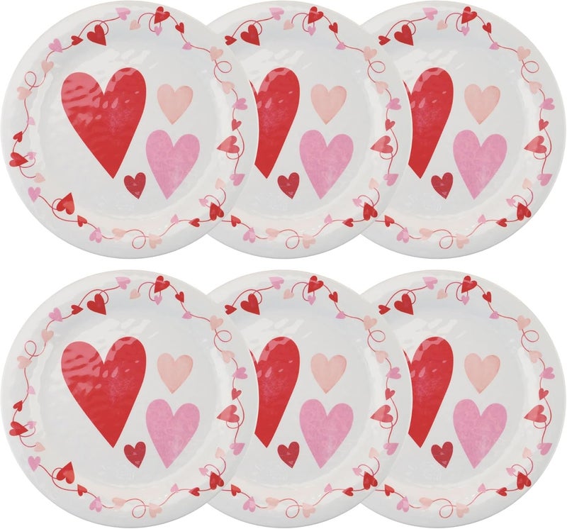 UP UPware Love Hearts Melamine Dinner Plate Set Round Plates for Main course Pasta and Salad BPAFree Dishwasher Safe Red 11 Inch Set of 6 - Image 1