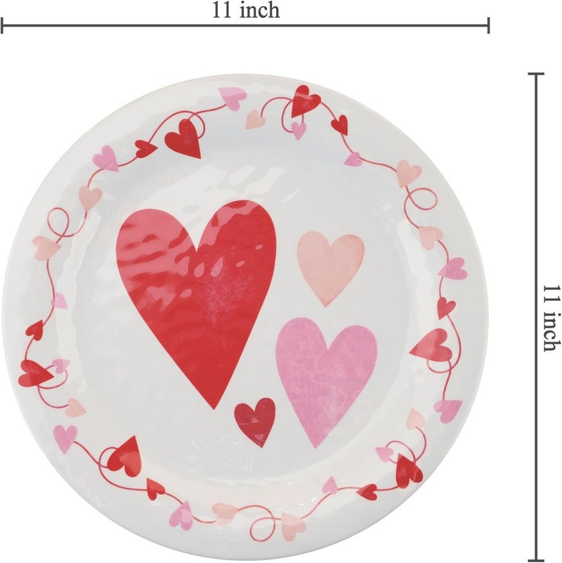 UP UPware Love Hearts Melamine Dinner Plate Set Round Plates for Main course Pasta and Salad BPAFree Dishwasher Safe Red 11 Inch Set of 6 - Image 3