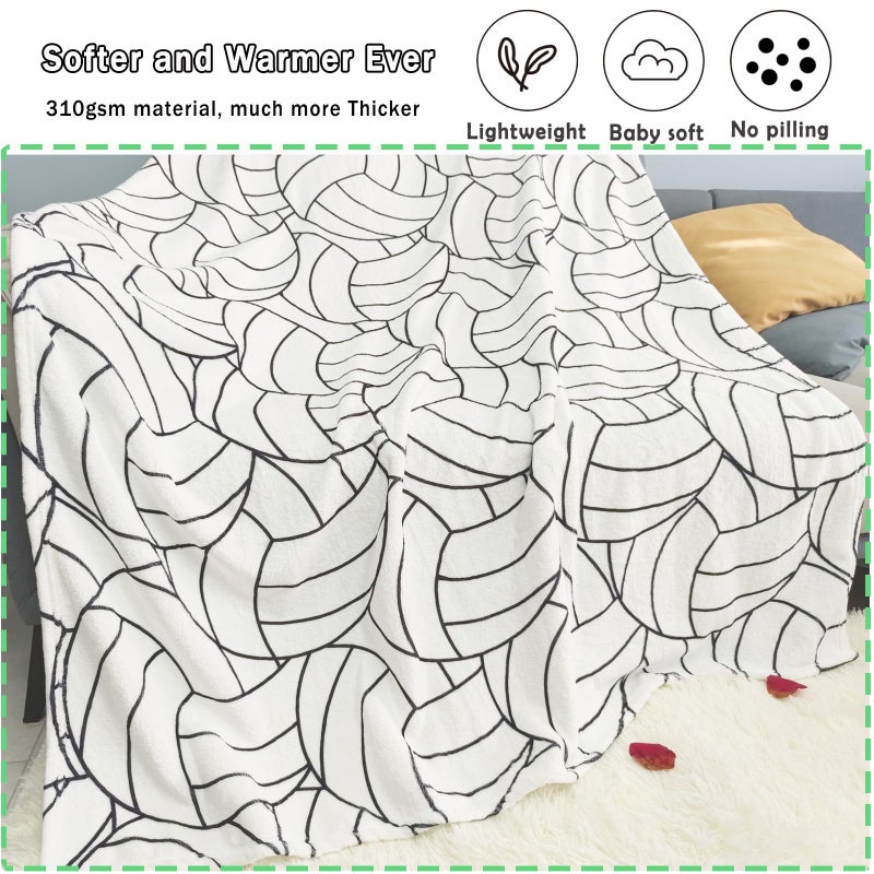 Niopos Volleyball Blanket Volleyball Gifts for Girls Teens Volleyball Stuff Lovers Team Gifts White Volleyball Fleece Blankets Girls Women (Light Black and White  40x50 inch  Volleyball-Stripe) - Image 3