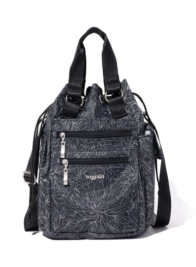 Baggallini Womens Modern Everywhere Drawstring Bag, Midnight Blossom Print - Image 1