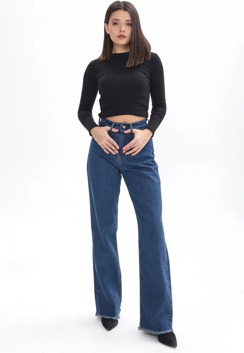 Tofisa 23663-COFFEE-TINT-WASH Wide Leg High Waist Wide Leg Jeans