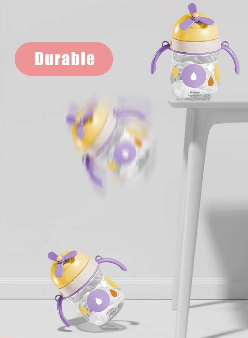 URbazaar 2PCS Baby Straw Bottle Toddler Water Bottle Sippy Cup for Baby 6-12 Months Baby Straw Cup Sipper Bottle for Kids with Handles 300ml (Purple+Pink)  - Image 2