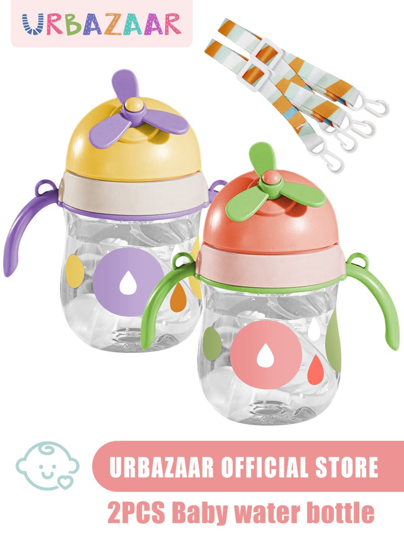 URbazaar 2PCS Baby Straw Bottle Toddler Water Bottle Sippy Cup for Baby 6-12 Months Baby Straw Cup Sipper Bottle for Kids with Handles 300ml (Purple+Pink)  - Image 1