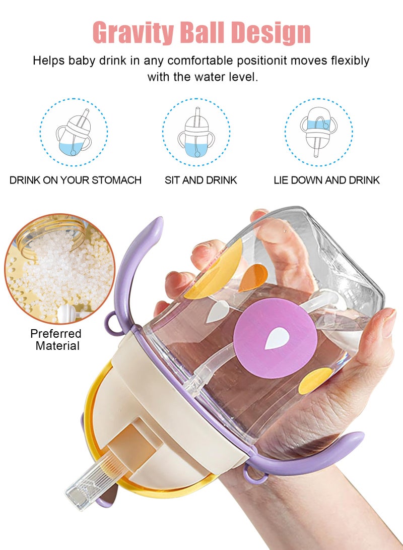 URbazaar 2PCS Baby Straw Bottle Toddler Water Bottle Sippy Cup for Baby 6-12 Months Baby Straw Cup Sipper Bottle for Kids with Handles 300ml (Purple+Pink)  - Image 3