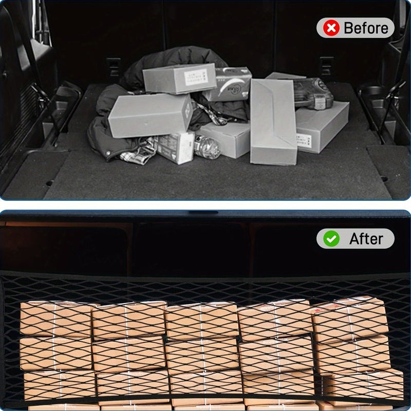شبكة أمتعة صندوق السيارة المرنة، مقاس 31.5 × 23.62 بوصة، مع 4 خطافات قابلة للتمديد لتناسب معظم المركبات - Image 5