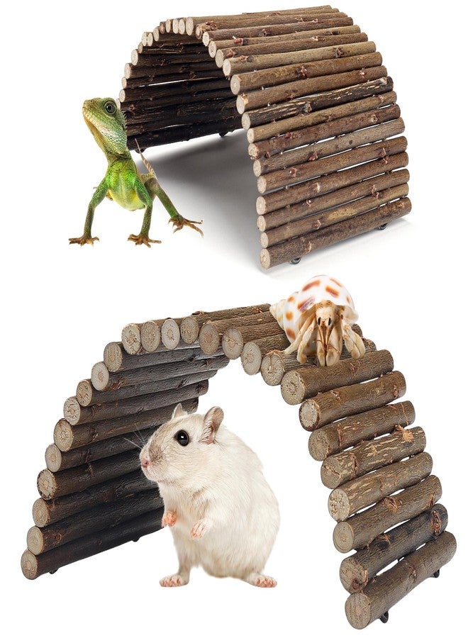 QUOZUO 2PCS Reptile Hideout Hermit Crab Bendable Bridge, Wooden Hermit Crab Hideout Climbing Toys, Reptile Tank Habitat Decor Hiding Hut for Lizards, Mice, Spiders - Image 1