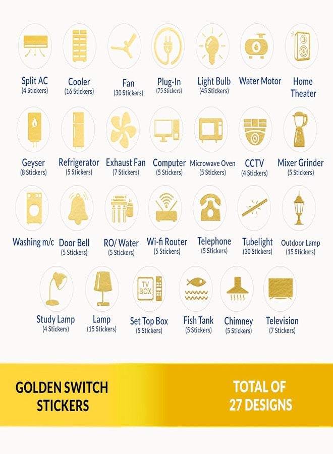BAERFIT Gold Switch Stickers for Switch Board Embossed Premium 3D Stickers Switch Board Stickers for Home Fan Light Stickers for Switch Kitchen Stickers Pack of 35 Designs 495 Sticker - Image 3