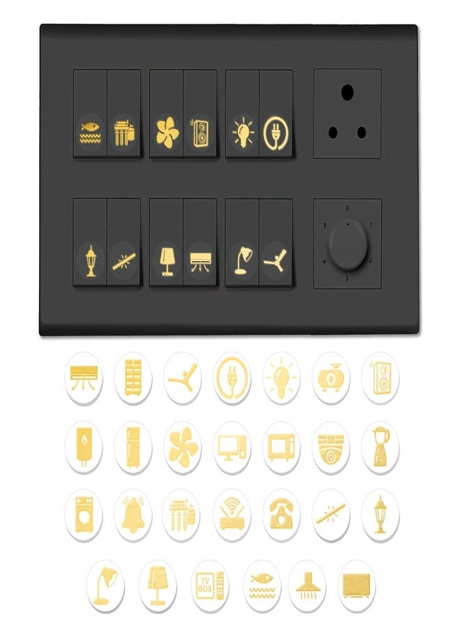 BAERFIT Gold Switch Stickers for Switch Board Embossed Premium 3D Stickers Switch Board Stickers for Home Fan Light Stickers for Switch Kitchen Stickers Pack of 35 Designs 495 Sticker - Image 1