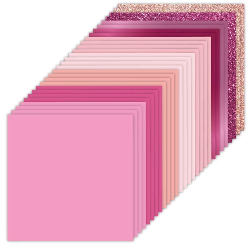 Desecraft 36 Sheets 12x12 Pink Cardstock Scrapbook Decorative Paper - 220gsm Pink Solid Glitter Shimmer - for Card Making Journaling Origami Scrapbook Paper Scrapbooking Supplies Spring - Image 1