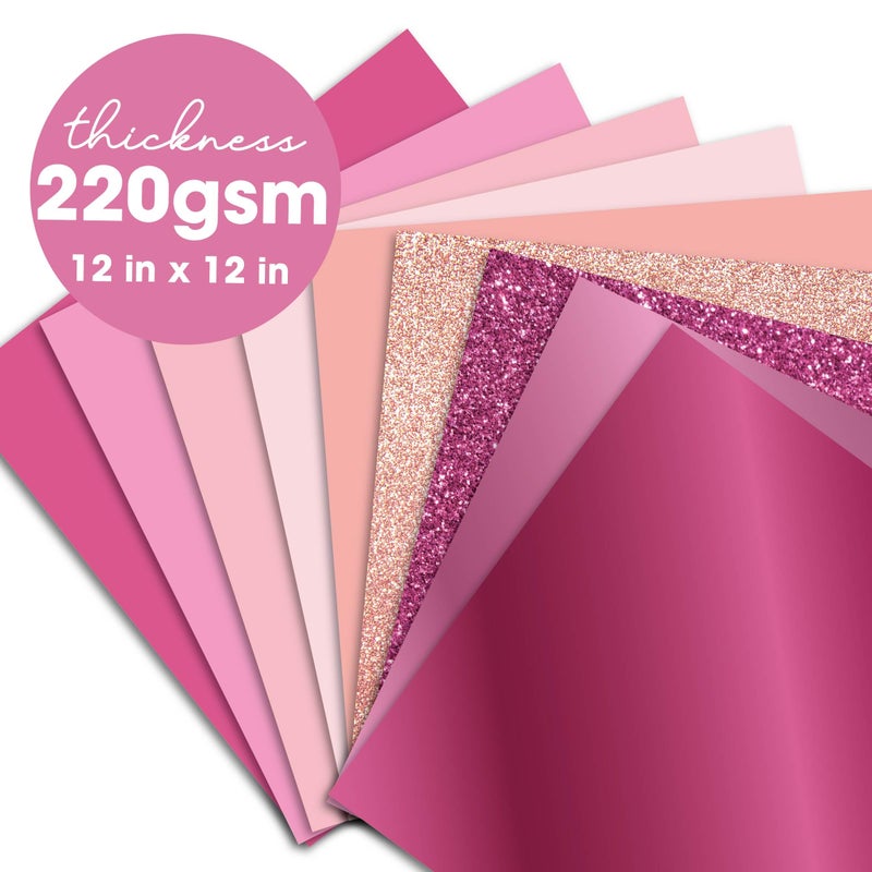 Desecraft 36 Sheets 12x12 Pink Cardstock Scrapbook Decorative Paper - 220gsm Pink Solid Glitter Shimmer - for Card Making Journaling Origami Scrapbook Paper Scrapbooking Supplies Spring - Image 2