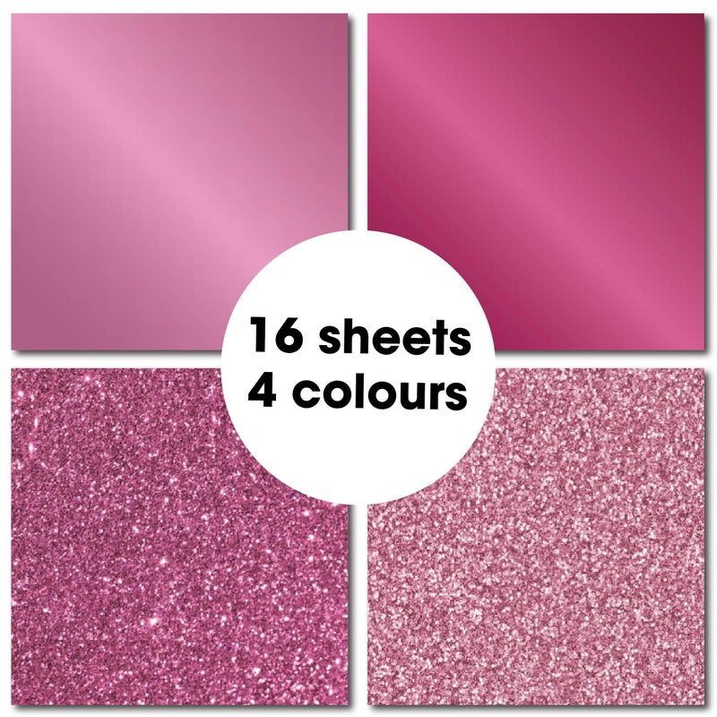 Desecraft 36 Sheets 12x12 Pink Cardstock Scrapbook Decorative Paper - 220gsm Pink Solid Glitter Shimmer - for Card Making Journaling Origami Scrapbook Paper Scrapbooking Supplies Spring - Image 3