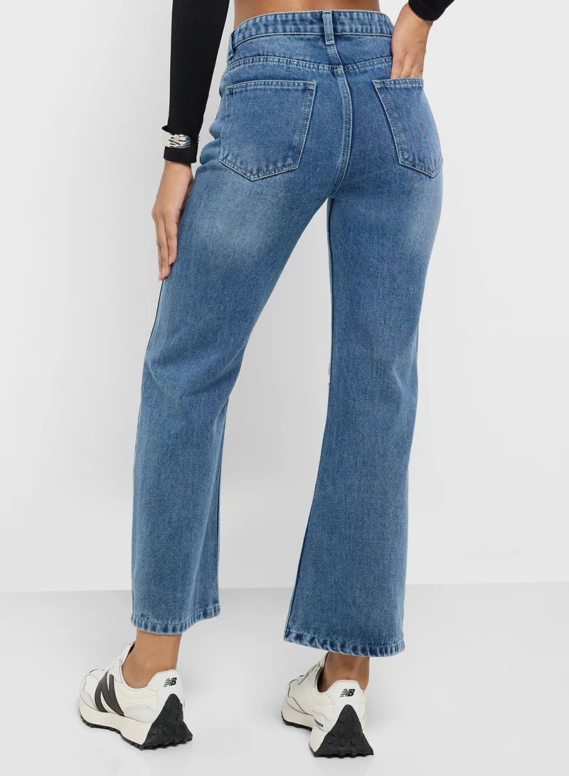 Ginger Distressed High Rise Straight Fit Jeans