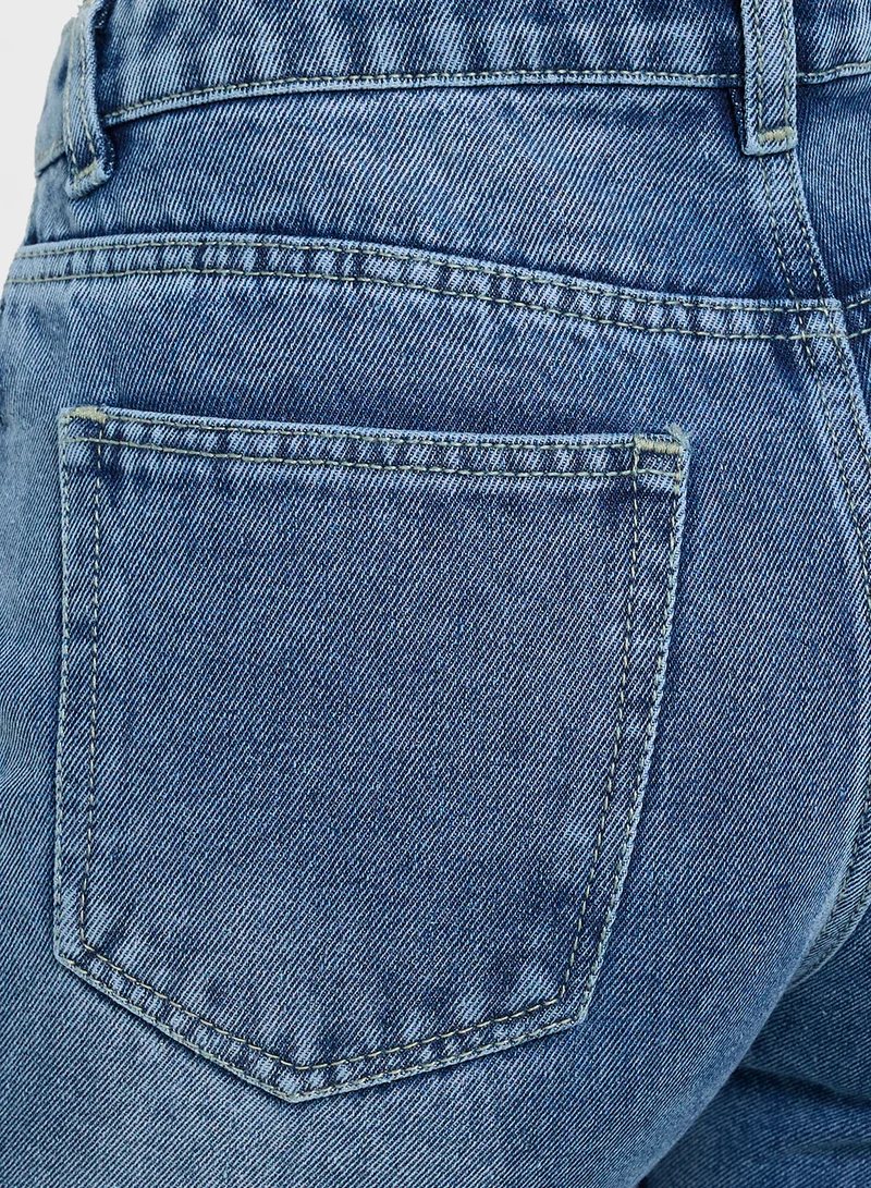 Ginger Distressed High Rise Straight Fit Jeans
