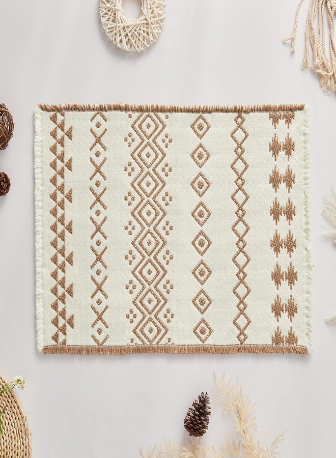 Douceur Boho Bath mat for Bathroom Floor Non Slip, Acrylic Blend Cute Bath Rugs with Tassels, Beige and Cream White Tribal Ethnic Pattern Farmhouse Bathroom Rugs, 16" x 24" - Image 3