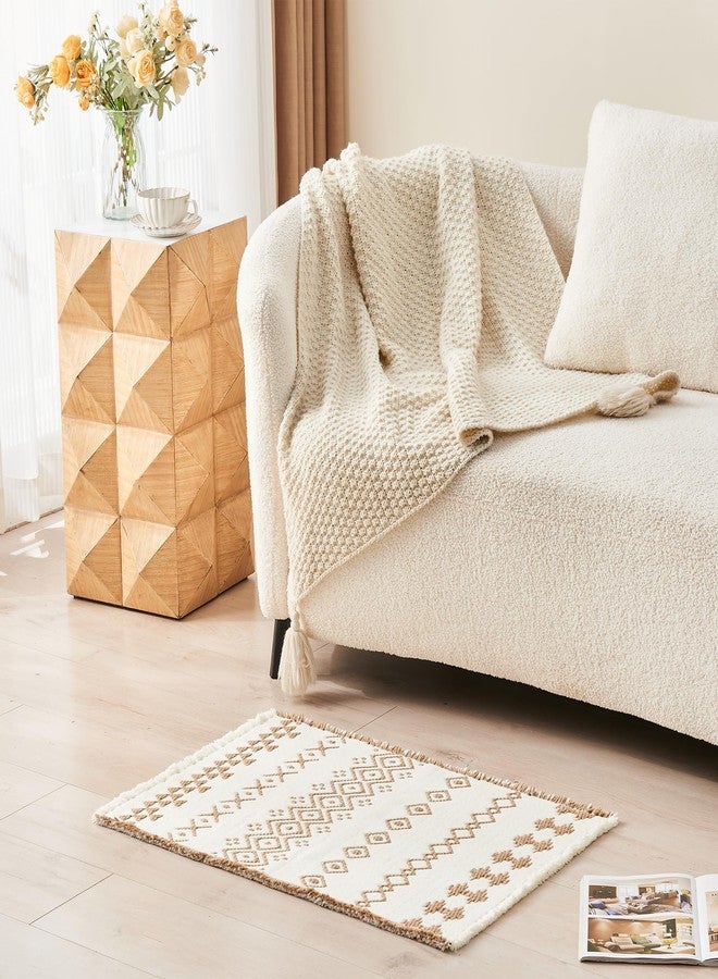 Douceur Boho Bath mat for Bathroom Floor Non Slip, Acrylic Blend Cute Bath Rugs with Tassels, Beige and Cream White Tribal Ethnic Pattern Farmhouse Bathroom Rugs, 16" x 24" - Image 5