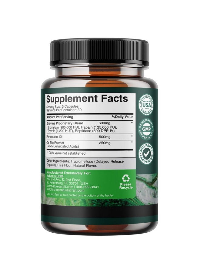 Natures Craft Digestive Enzymes with Ox Bile - Ox Bile Supplements for No Gallbladder with Trypsin, Papain & Bromelain Enzyme for Pancrease Cleanse & Detox - Pancreatin Digestion Enzymes for Women & Men - 90 Ct - Image 2