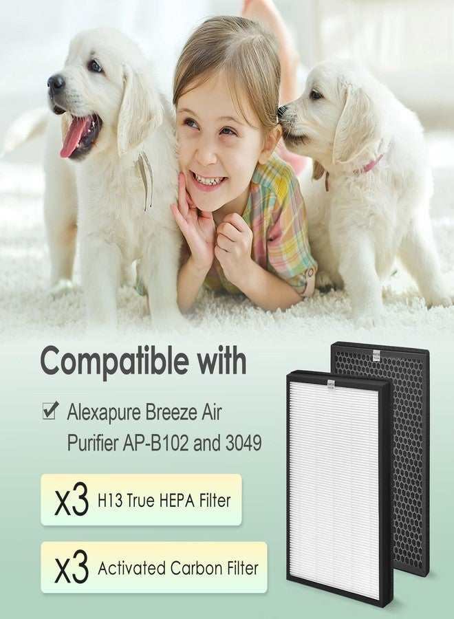 HSIAMEN AP-B102 Filter Compatible with Alexapure Breeze Air Purifier AP-B102 Filter Replacement and 3049, Compared to Part # AP-B103 AP-B104, 3 H13 True HEPA with 3 Activated Carbon - Image 2