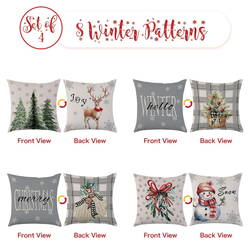 Mimkus Mimkus Christmas Snowman Throw Pillow Covers 18 x 18 Inch Set of 4 Xmas Tree Reindeer Gloves Eucalyptus Pillow Cover Winter Holiday Stripes Gray Cushion Case for Sofa Couch  - Image 2