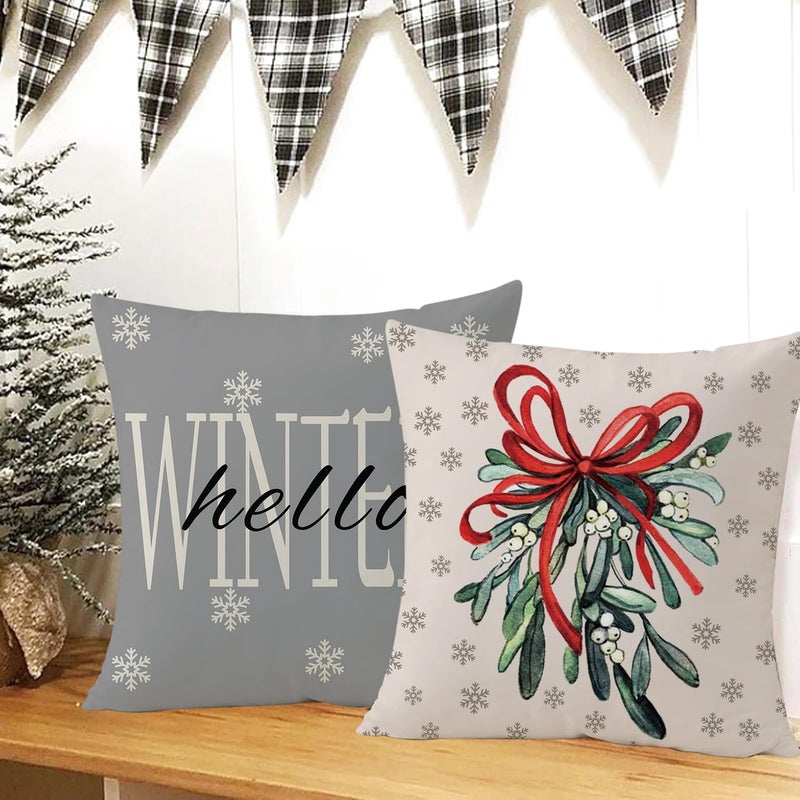 Mimkus Mimkus Christmas Snowman Throw Pillow Covers 18 x 18 Inch Set of 4 Xmas Tree Reindeer Gloves Eucalyptus Pillow Cover Winter Holiday Stripes Gray Cushion Case for Sofa Couch  - Image 5