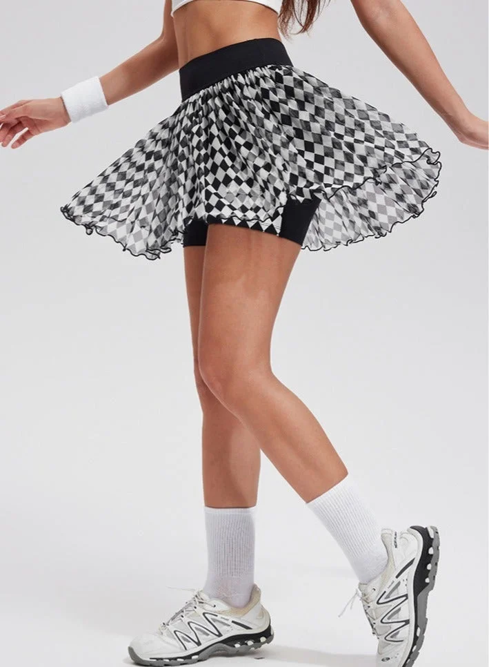 SVL Padel & Tennis Skirt with Built-in Shorts and Pocket - Black & White - SVL