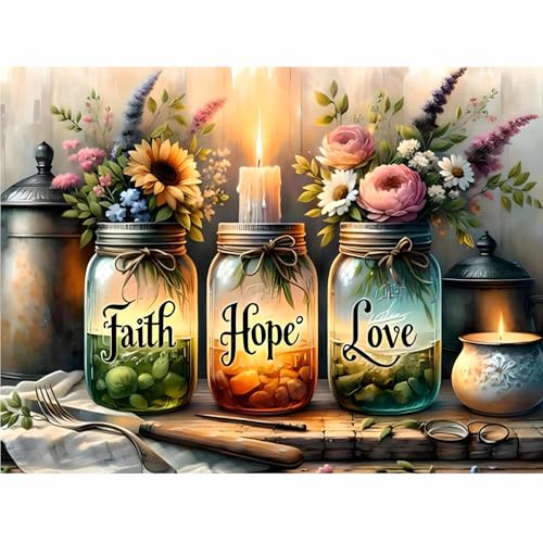 Fotasmua DIY Wishing Bottle Paint by Numbers for Adults Beginner Faith Hope Love Paint by Numbers on Canvas Easy Color Acrylic Painting by Number Kits for Offices and Home Wall Decor 16 X 20 Inch - Image 1