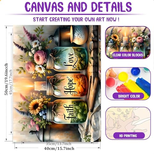 Fotasmua DIY Wishing Bottle Paint by Numbers for Adults Beginner Faith Hope Love Paint by Numbers on Canvas Easy Color Acrylic Painting by Number Kits for Offices and Home Wall Decor 16 X 20 Inch - Image 3