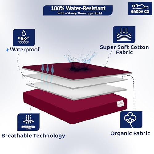 GADDA CO 100% Waterproof Mattress Protector King Size Bed | Bamboo-Feel Premium Cotton, Ultra Soft & Breathable | Hypoallergenic, Noiseless Fitted Cover for King Size Bed (78x72 in), Beetroot - Image 2