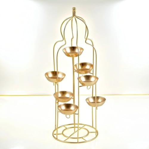 LAQA Metal Diya Stand for Home Decoration | Golden Tea Light Candle Holder | Traditional Diwali Decoration Items | Deepawali Pooja Deepak Stand for Temple, Home, Office & Festive Décor - Image 5