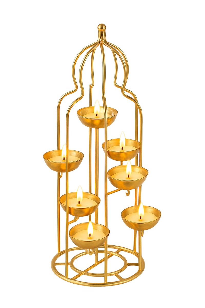 LAQA Metal Diya Stand for Home Decoration | Golden Tea Light Candle Holder | Traditional Diwali Decoration Items | Deepawali Pooja Deepak Stand for Temple, Home, Office & Festive Décor - Image 1