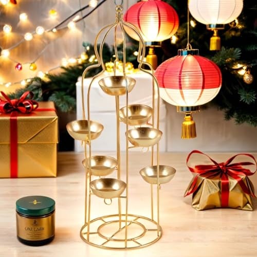 LAQA Metal Diya Stand for Home Decoration | Golden Tea Light Candle Holder | Traditional Diwali Decoration Items | Deepawali Pooja Deepak Stand for Temple, Home, Office & Festive Décor - Image 3
