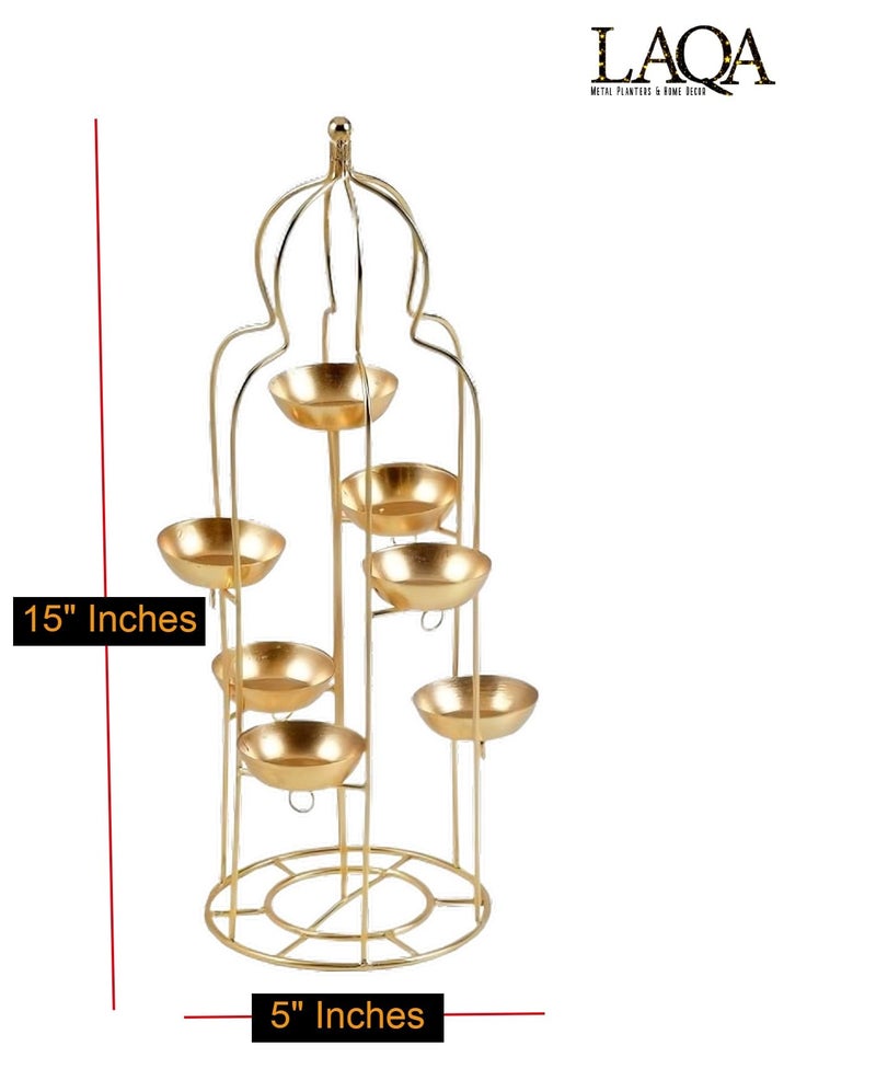 LAQA Metal Diya Stand for Home Decoration | Golden Tea Light Candle Holder | Traditional Diwali Decoration Items | Deepawali Pooja Deepak Stand for Temple, Home, Office & Festive Décor - Image 4