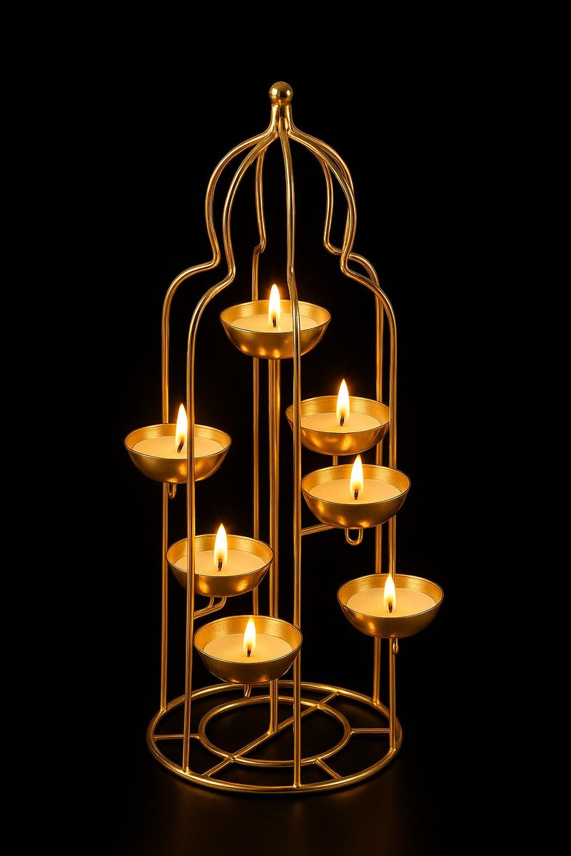 LAQA Metal Diya Stand for Home Decoration | Golden Tea Light Candle Holder | Traditional Diwali Decoration Items | Deepawali Pooja Deepak Stand for Temple, Home, Office & Festive Décor - Image 2