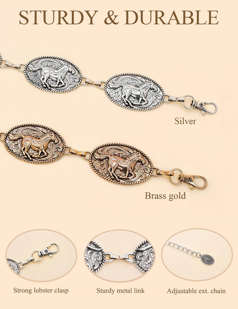 TOPACC Rodeo Belts for Women Bronze Western Chain Belt Cowgirl Cowboy Metal Concho Belt for Dresses Jeans Country Concert Outfit - Image 4