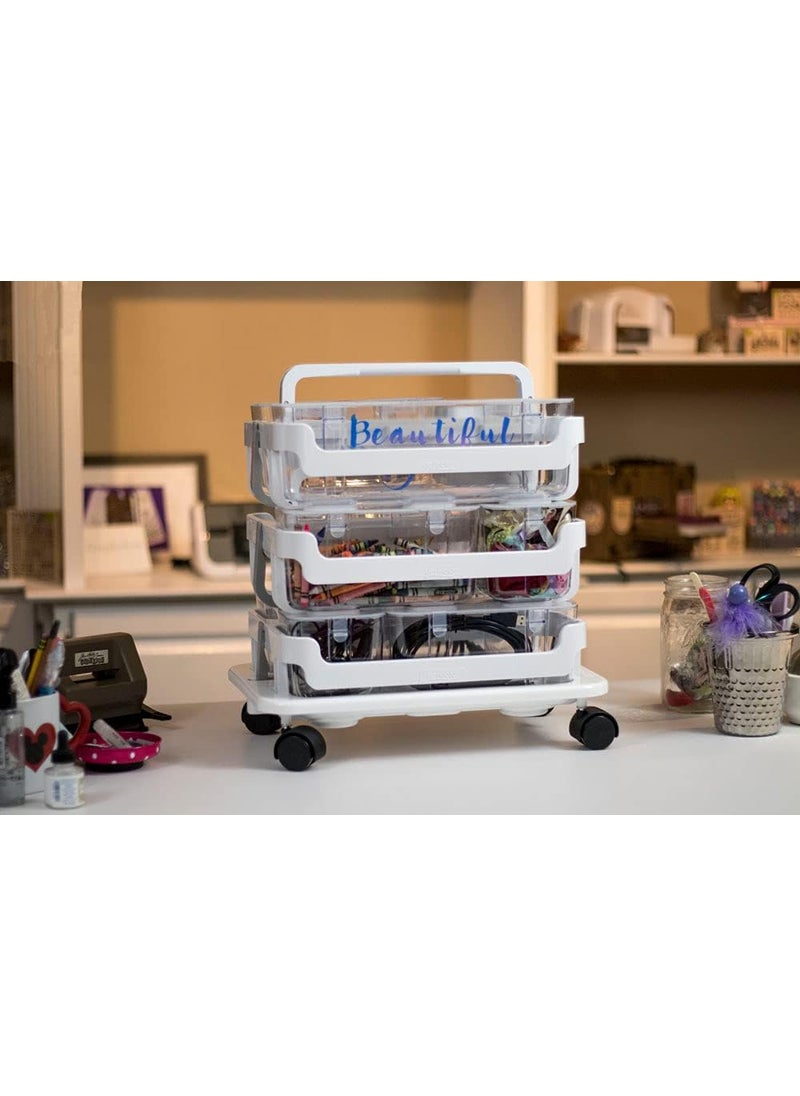 Deflecto Deflecto Stack N Go Caddy Wheel Base Craft Organizer Compatible with Deflecto Desk Supplies Organizer Caddy White 16W x 3 14H x 11D 29443CR  - Image 3
