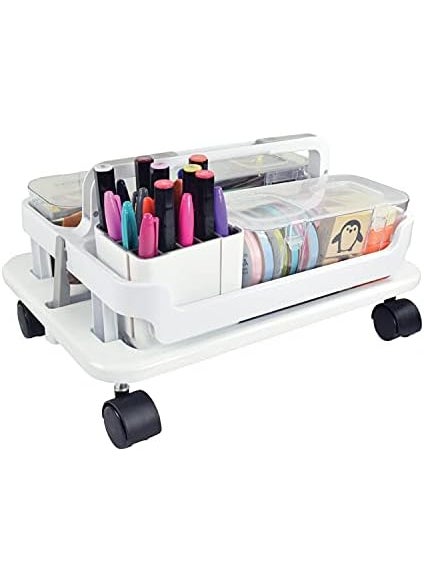 Deflecto Deflecto Stack N Go Caddy Wheel Base Craft Organizer Compatible with Deflecto Desk Supplies Organizer Caddy White 16W x 3 14H x 11D 29443CR  - Image 5