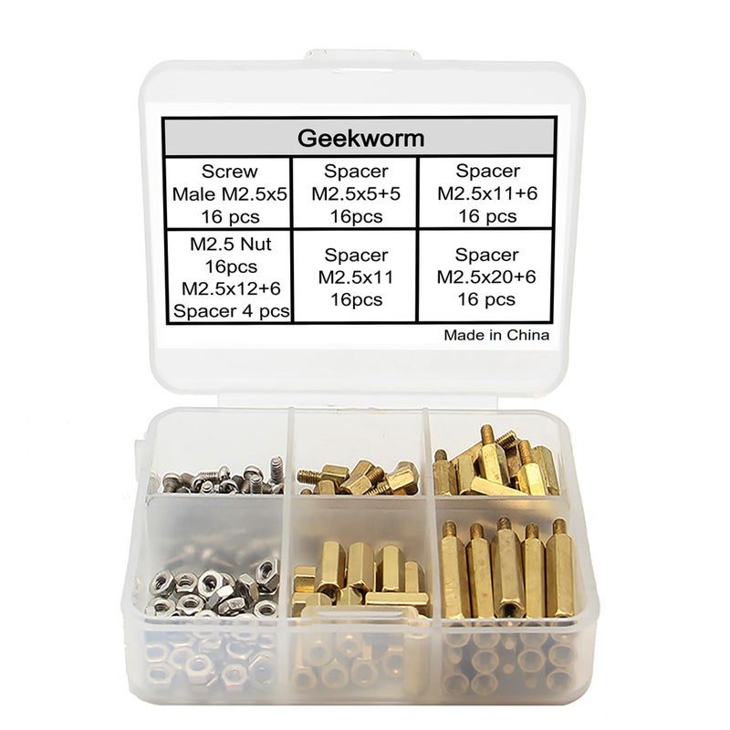 Geekworm for Raspberry Pi Installation Tool 100 Pcs/Lot M2.5 Series Hex Brass Spacer/Standoffs + Nuts + Screws w/Storage Case for Raspberry Pi 5/4B/3B+/3B/3A+/Zero W/2W Accessories Kit - Image 1
