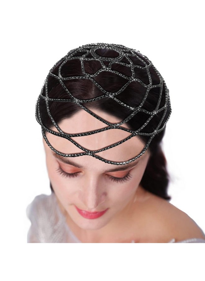 براون جايد - إكسسوارات فلابر من عشرينيات القرن العشرين للنساء عصابة رأس من أحجار الراين من Great Gatsby من عشرينيات القرن العشرين قطع شعر الزفاف للعرائس باللون الأسود - Image 1