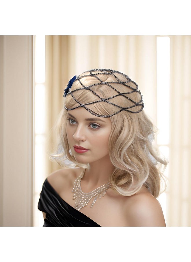 براون جايد - إكسسوارات فلابر من عشرينيات القرن العشرين للنساء عصابة رأس من أحجار الراين من Great Gatsby من عشرينيات القرن العشرين قطع شعر الزفاف للعرائس باللون الأسود - Image 1