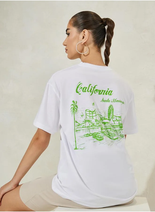 ستايلي Oversized Graphic Print Round Neck  T-Shirt