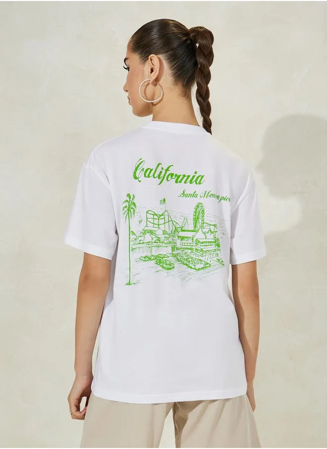 ستايلي Oversized Graphic Print Round Neck  T-Shirt