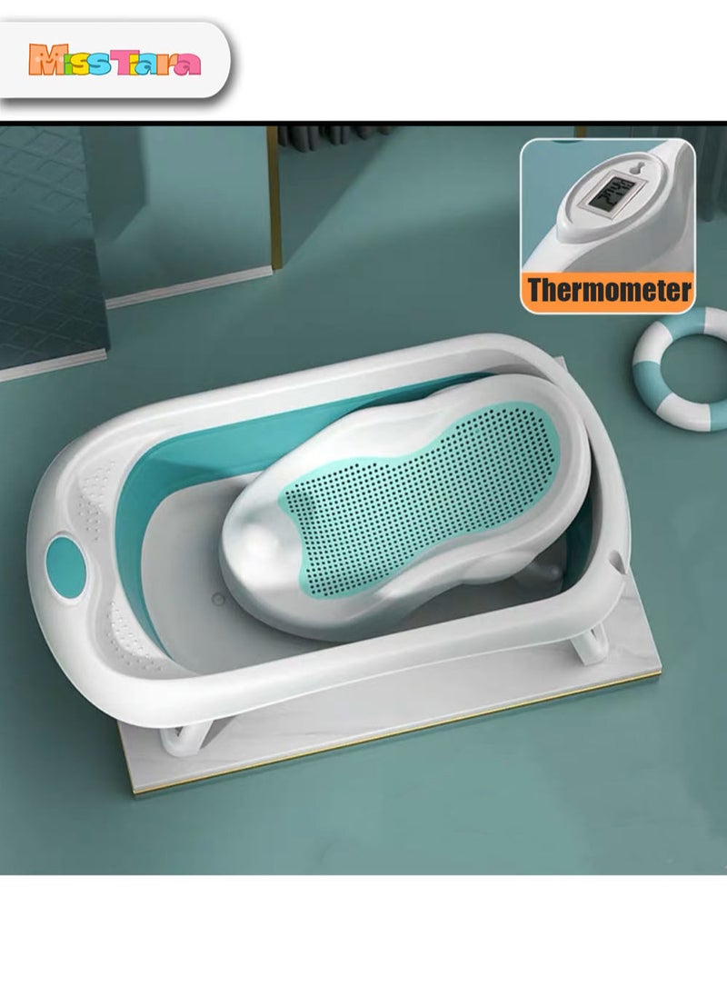 MissTiara - Foldable Baby Bathtub Set with Temperature Sensing Thermometer and Baby Special Bath Bed Newborn Sitting and Lying Large Safety Bathtub - Image 1