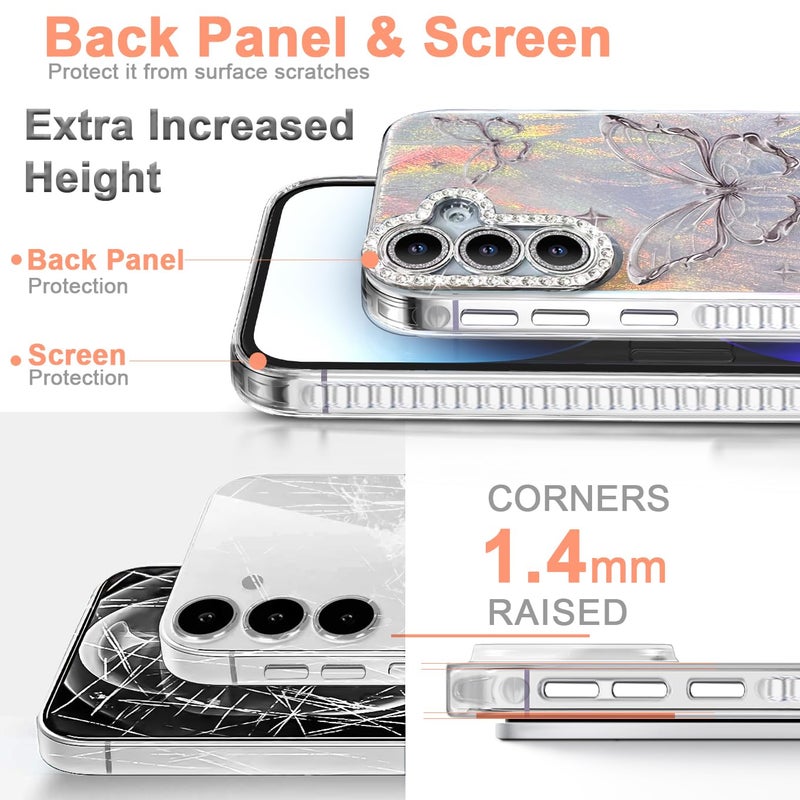 I-MGAE-IN-AR Compact Case for Samsung Galaxy S25 Plus & S24+ Butterfly Design,Diamond Camera lens protection frame,Cute Soft Slim TPU Shockproof Protective Phone Cases Cover for Women Silver Aesthetic - Image 5