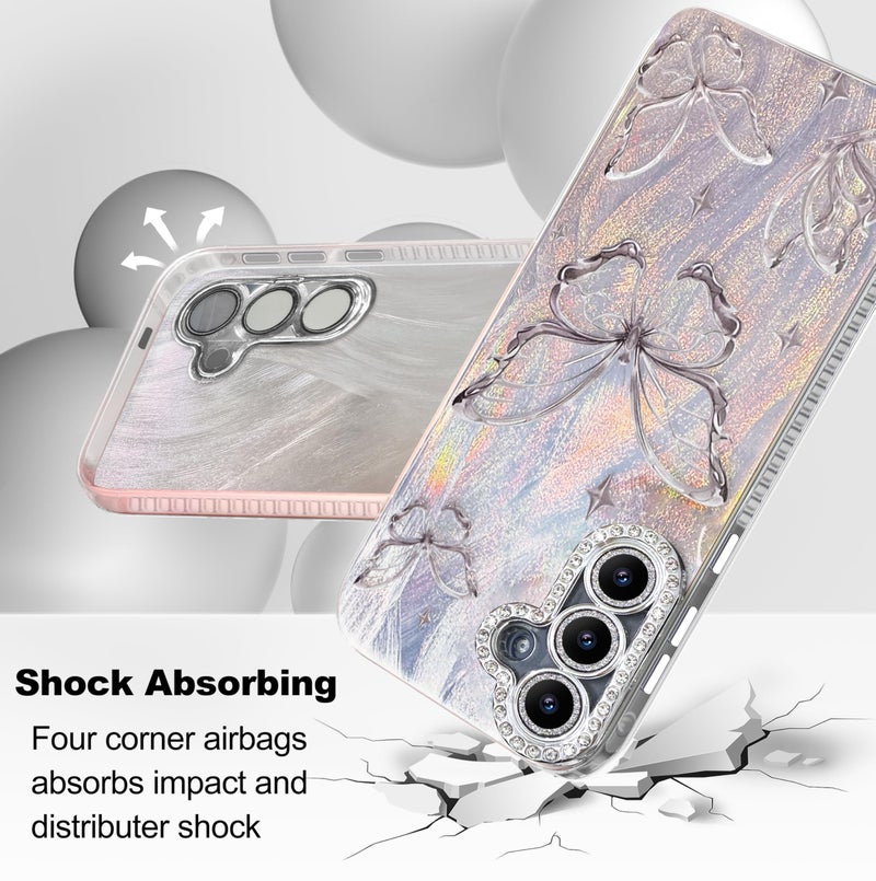 I-MGAE-IN-AR Compact Case for Samsung Galaxy S25 Plus & S24+ Butterfly Design,Diamond Camera lens protection frame,Cute Soft Slim TPU Shockproof Protective Phone Cases Cover for Women Silver Aesthetic - Image 3