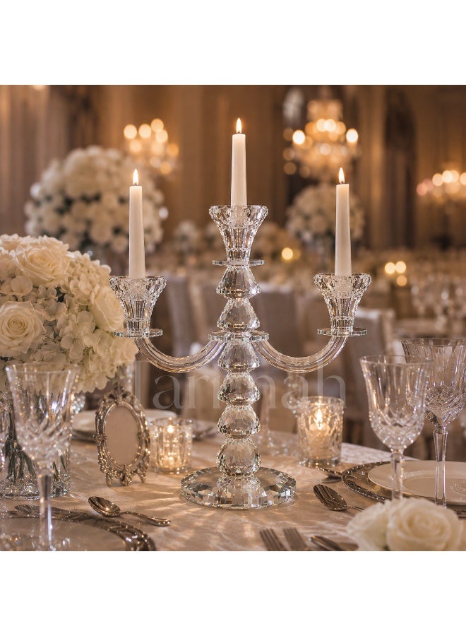 Luxury 3-Holder Clear Crystal Candelabra with 2 Curved Arms – Decorative Crystal Candle Holder, 27 x 26 cm - Image 3
