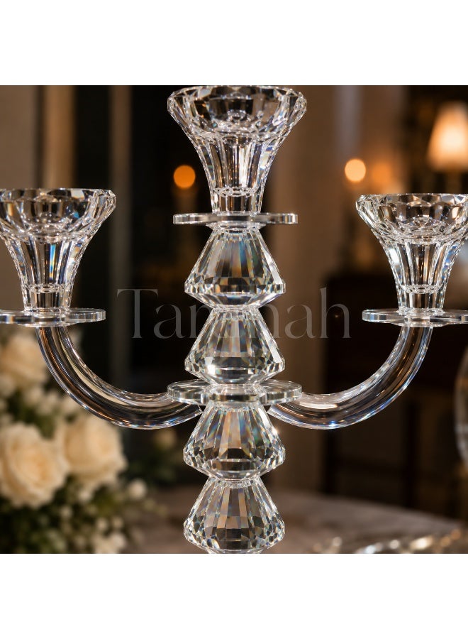 Luxury 3-Holder Clear Crystal Candelabra with 2 Curved Arms – Decorative Crystal Candle Holder, 27 x 26 cm - Image 5