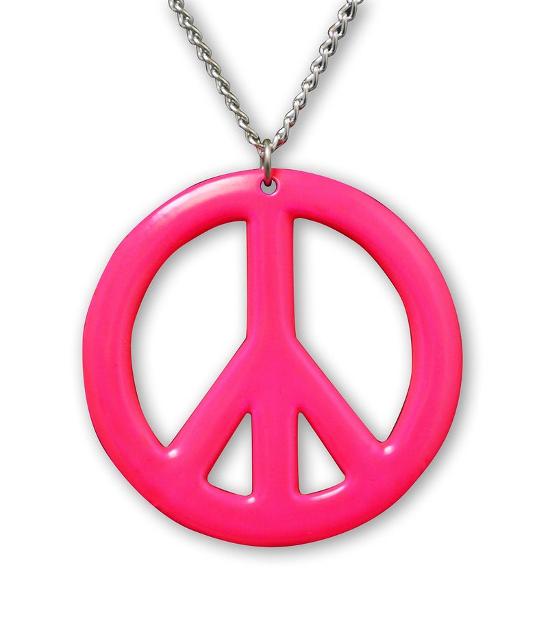 Real Metal Hot Pink Hippie Peace Sign Pendant Necklace Enamel on Pewter Cosplay Jewelry - Image 2