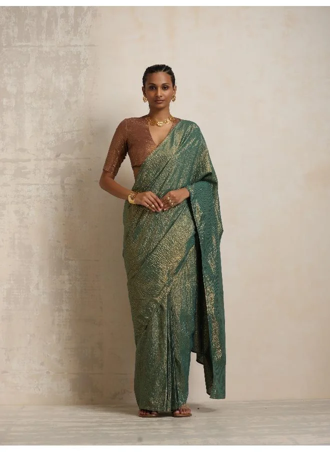 ترو برونز trueBrowns Dark Green Gold Lurex Ready To Wear Saree